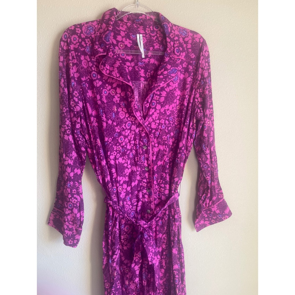 Anthropologie Floral Jumpsuit Womens Small Purple Pink Long Sleeve Wide Leg - Picture 3 of 7
